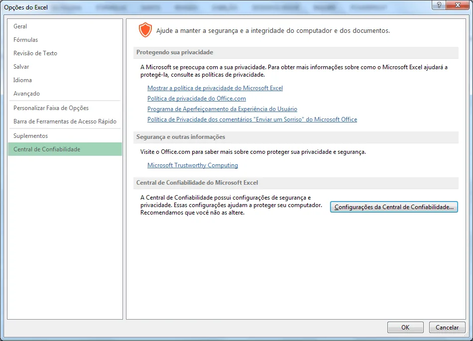 Conectando-se com o servidor proxy store.office.com Excel 2013 2