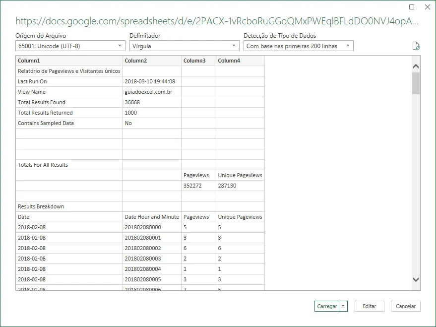 Conectar google analytics no Excel 9