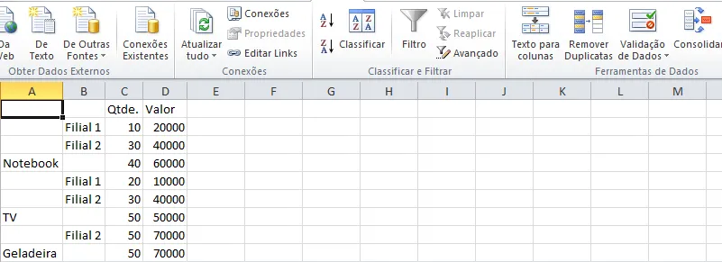 Consolidar Excel - Botão Consolidar