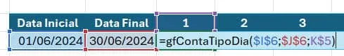 aplicação de função vba para contar dias da semana no Excel