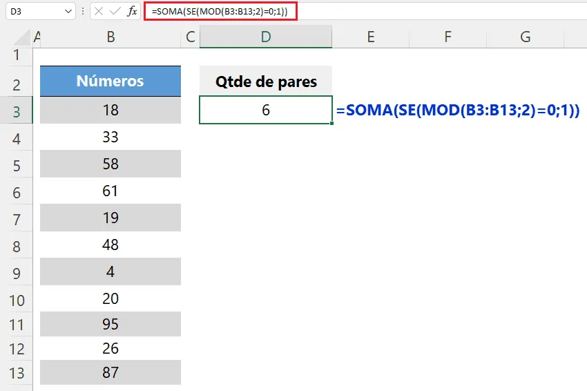 contar pares e ímpares excel 3