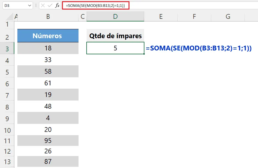 Contar números pares e ímpares no Excel 5