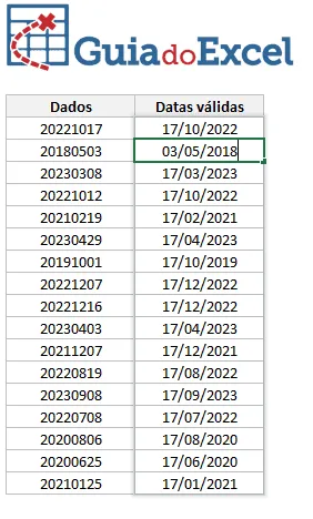 Converter data no padrão aaaammdd para data válida no Excel