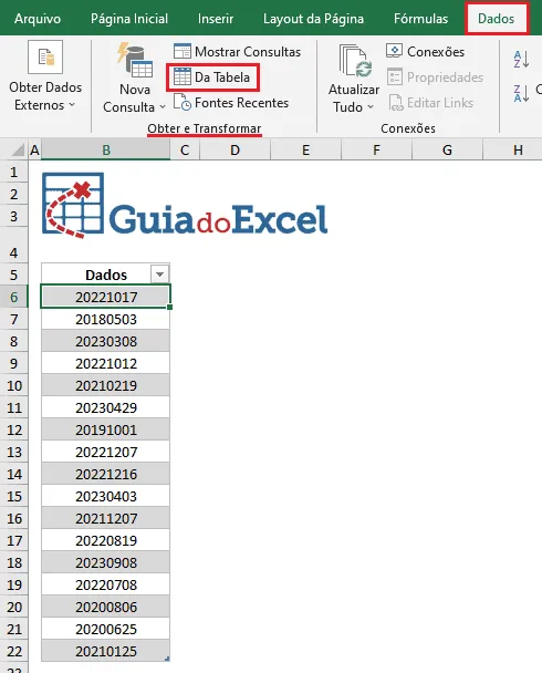 Converter data no padrão aaaammdd para data válida no Excel