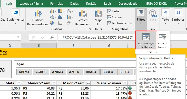 Cotações bovespa no Excel 11