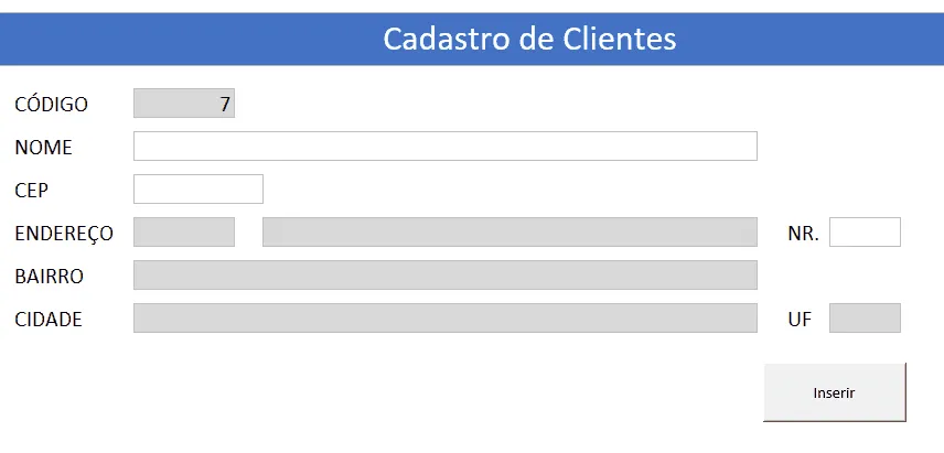 Cadastro de clientes excel com endereço automático web