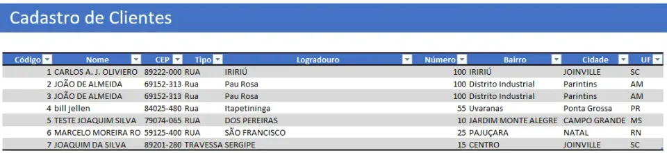 Cadastro de Clientes no Excel com Consulta de Endereço pelo CEP na Internet