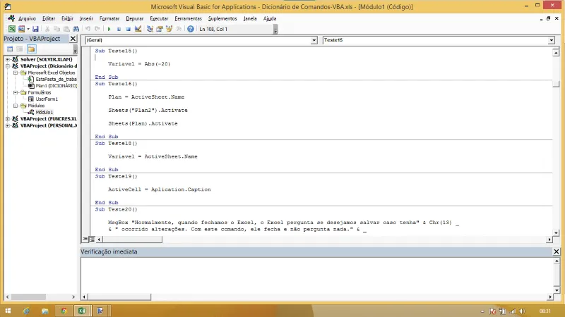 Dicionário VBA Excel com exemplos