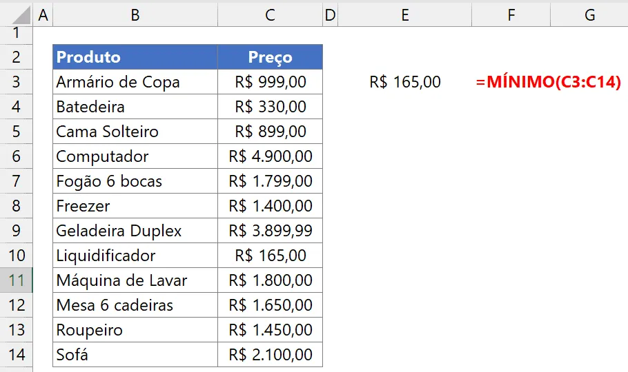 mínimo menor excel 2