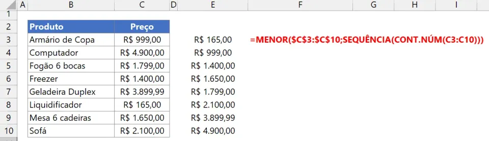 mínimo menor excel 7