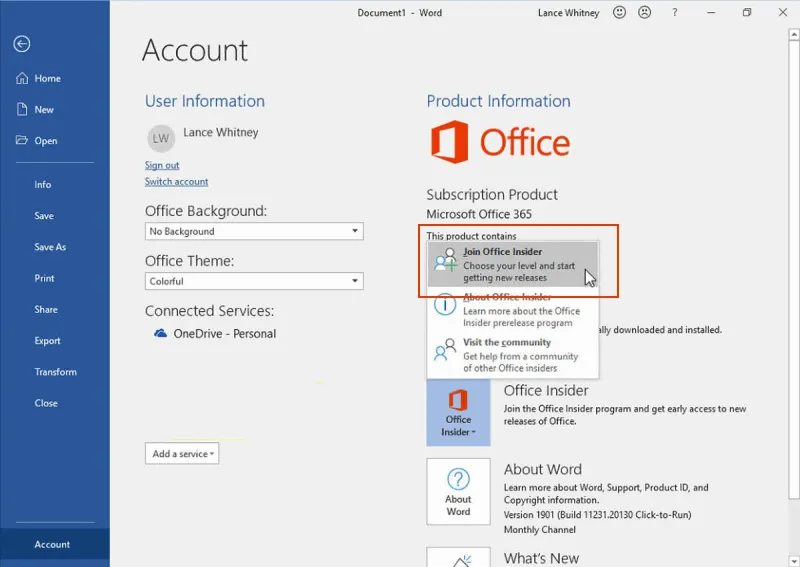 Entrar Office Insider Excel 1