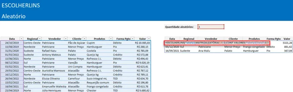 escolherlins excel 2