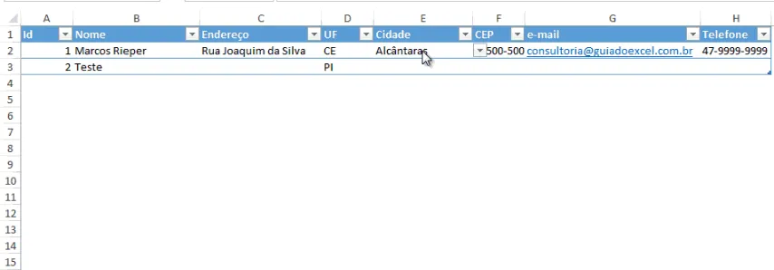 Planilha Lista de cidades do Brasil