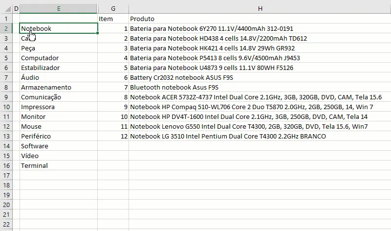 [Excel] Mudar células ao passar o mouse. MouseHover