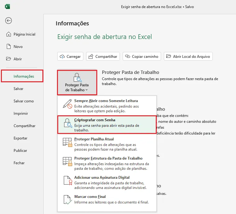 Senha de Abertura no Excel 2