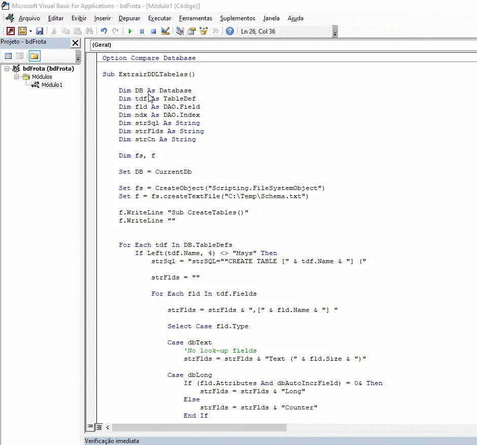 Extrair DDL Access em SQL - Como extrair criar tabelas Access em SQL