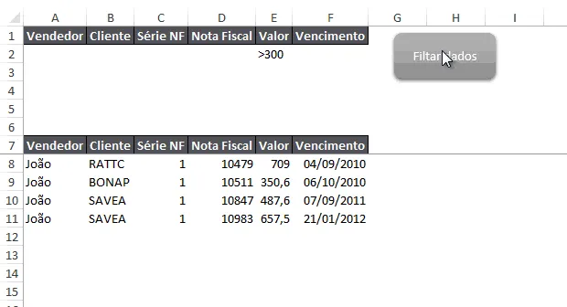 Filtrar dados de uma planilha na outra