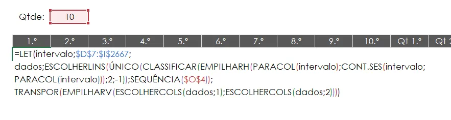 Fórmula Números que mais se repetem 3