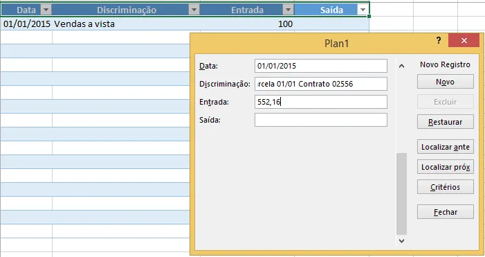 Excel - Função Formulário