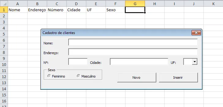 Formulário de cadastro VBA Excel automático