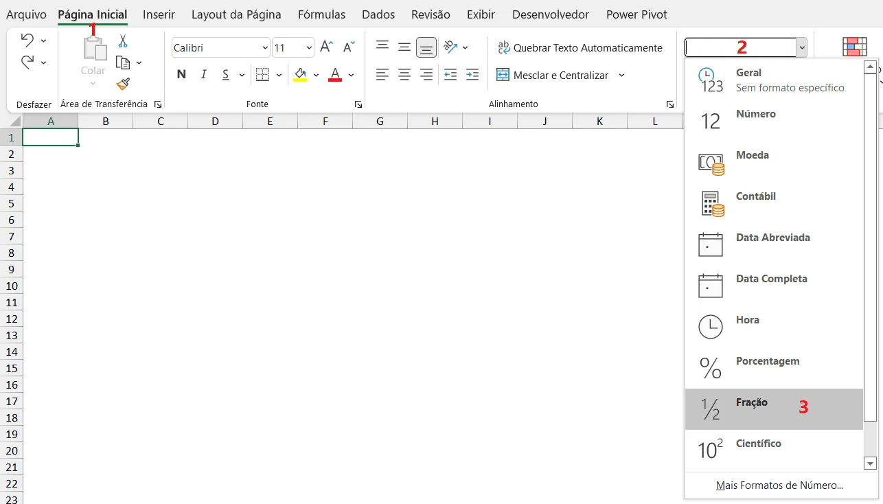 Fração no Excel