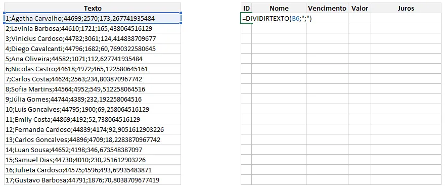 dividirtexto excel 2