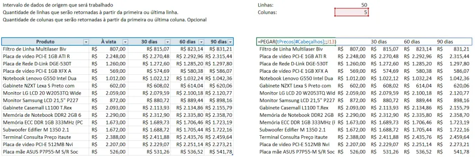 Função Pegar Excel 1