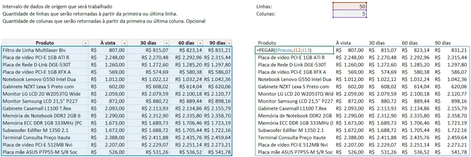 Função Pegar Excel 2