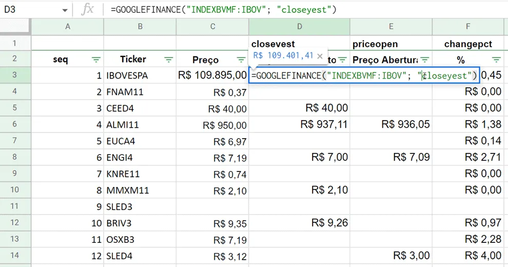 planilha de cotações bovespa 4