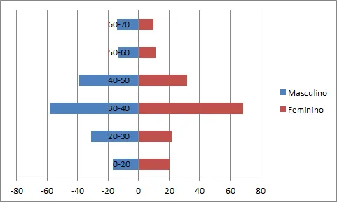 Gráfico de distribuição de idade e gênero excel 4