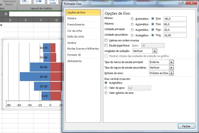 Gráfico de distribuição de idade e gênero excel 6