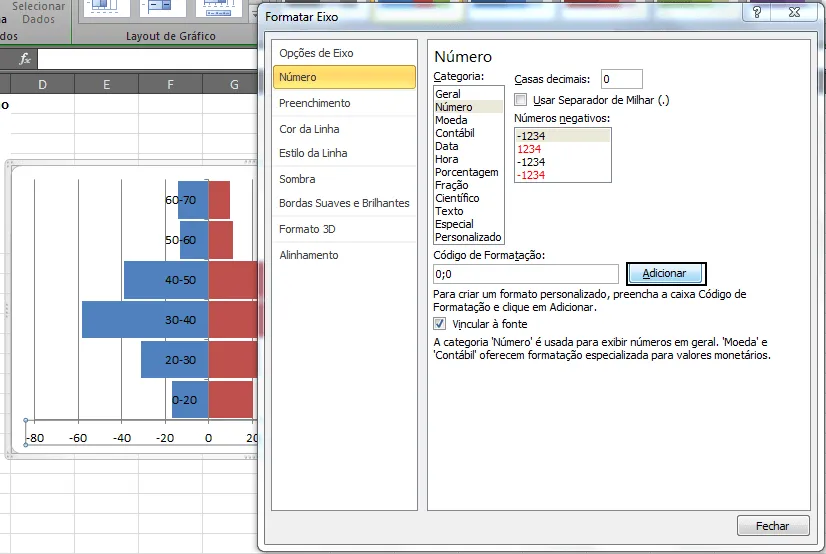 Gráfico de distribuição de idade e gênero excel 7