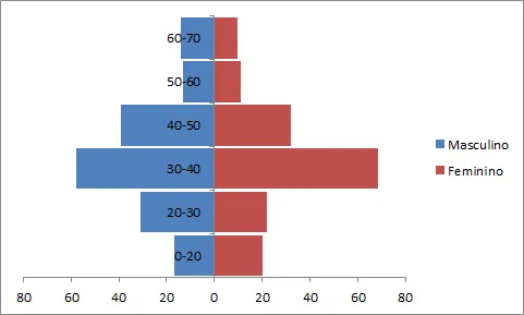 Gráfico de distribuição de idade e gênero excel 8