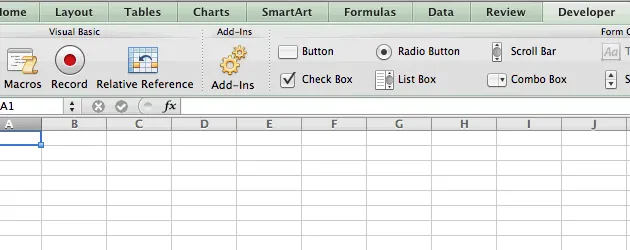 Habilitar a guia desenvolvedor no Excel 2011 para mac - Editor do visual basic VBA no Mac 1