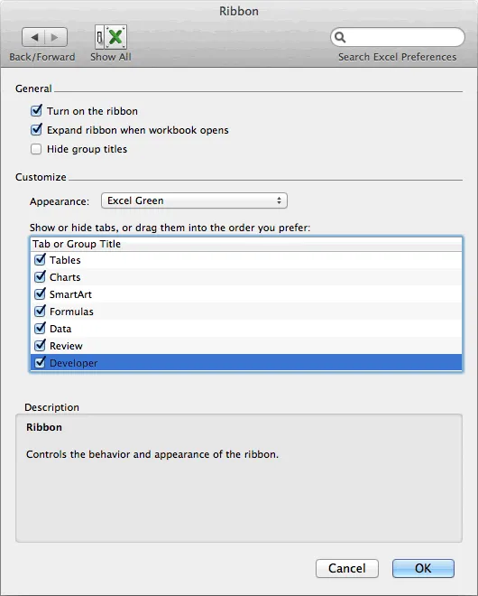 Habilitar a guia desenvolvedor no Excel 2011 para mac - Editor do visual basic VBA no Mac 4
