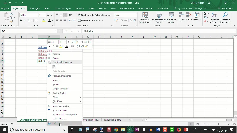 Hiperlink Excel site