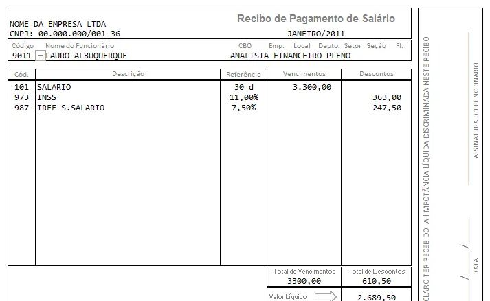Planilha holerite Excel preto e brancoHolerite gratutito Excel
