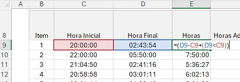 hora adicional noturna no Excel 3