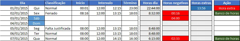 Hora extra e banco de horas Excel grátis 10