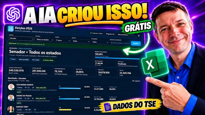 Criei com IA um DASHBOARD das ELEIÇÕES ligado ao TSE Grátis