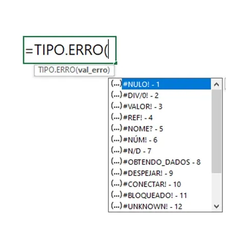 contar erros no Excel
