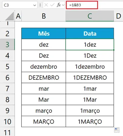 primeira data do mês no Excel