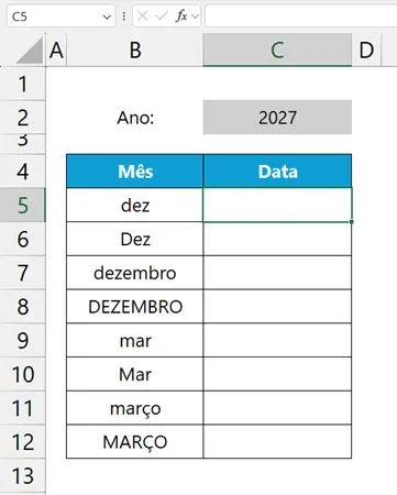 primeira data do mês no Excel