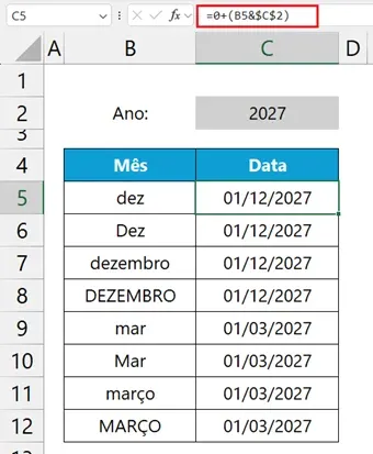 primeira data do mês no Excel