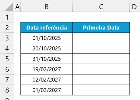 primeira data do mês no Excel