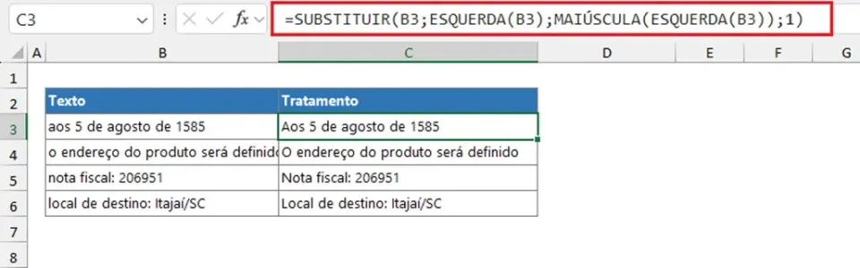primeira maiúscula excel