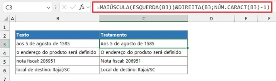 primeira maiúscula excel