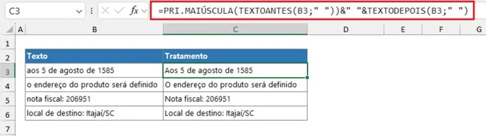 primeira maiúscula excel
