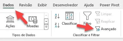 filtrar dados de uma planliha para outra no Excel 3