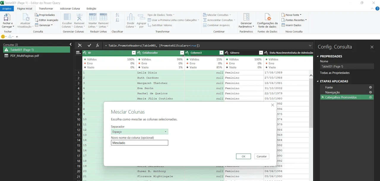 Como importar pdf no excel com power query 6